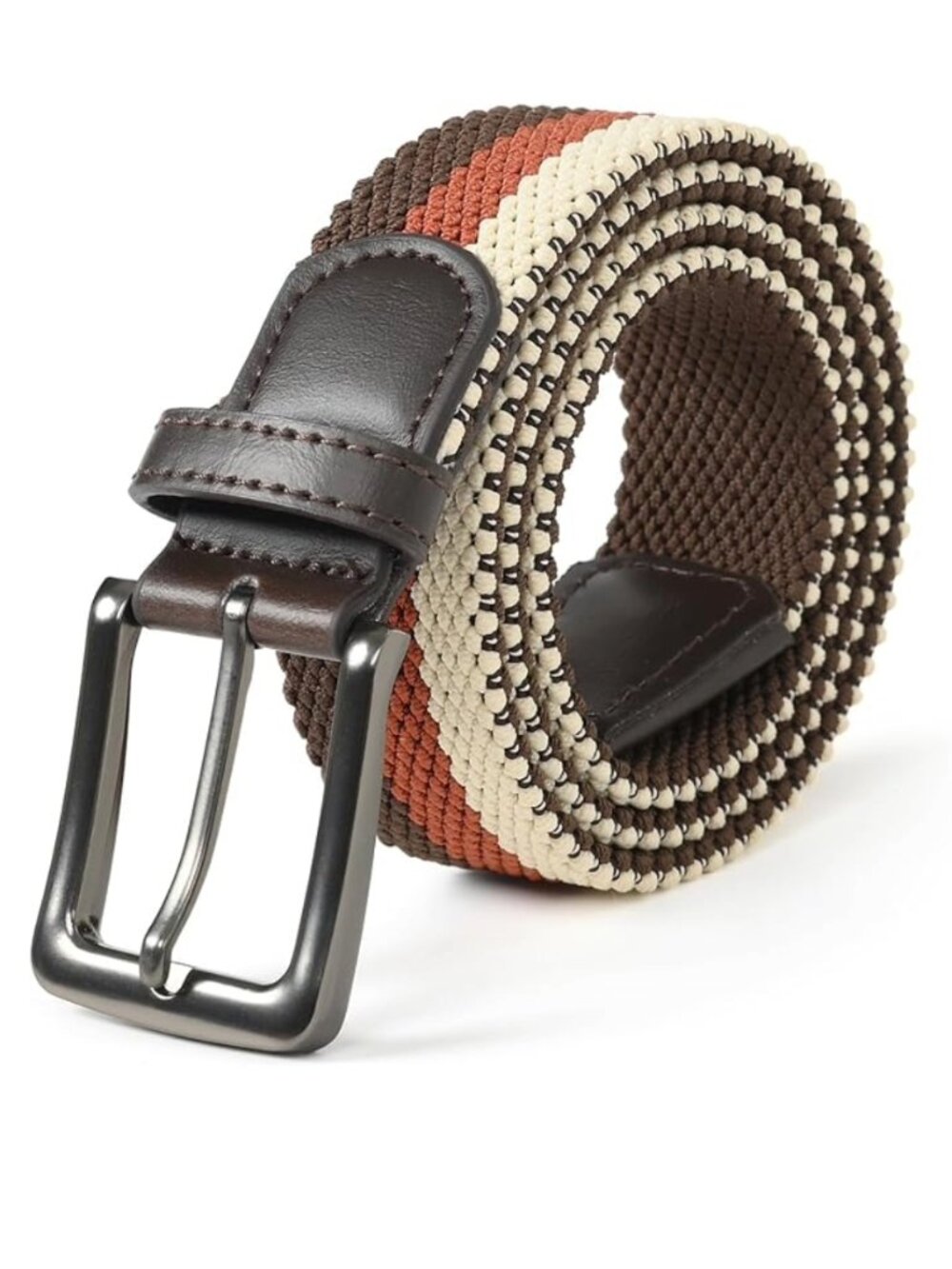 Men's Golf Woven Belt with High Elasticity Strap Size M 32-34 BROWN ORANGE BEIGE